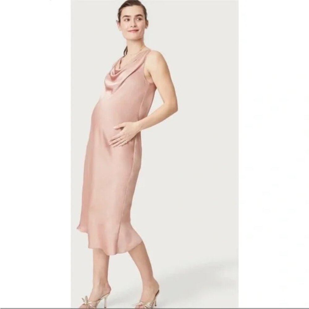 NWT Hatch Maternity Harlow Dress Rosewood Pink Cowl Neck Satin Slip Dress